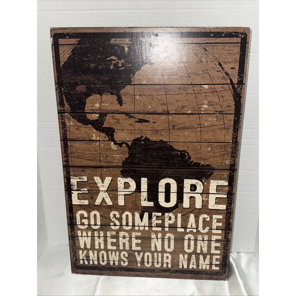 Primitives by Kathy Explore World Map Wooden Box Sign Wall Art Decor 31373